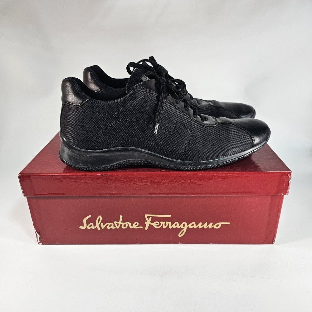 Salvatore Ferragamo Sneakers Shoes Womesn 8 AA Gancini Signature Lace All Black